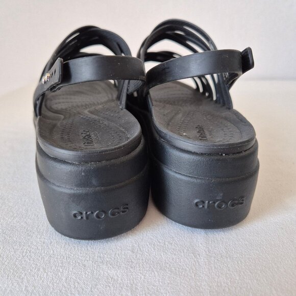 CROCS Brooklyn Strappy Slingback Platform Sandal Comfort LiteRide Buckle Black - Picture 12 of 13